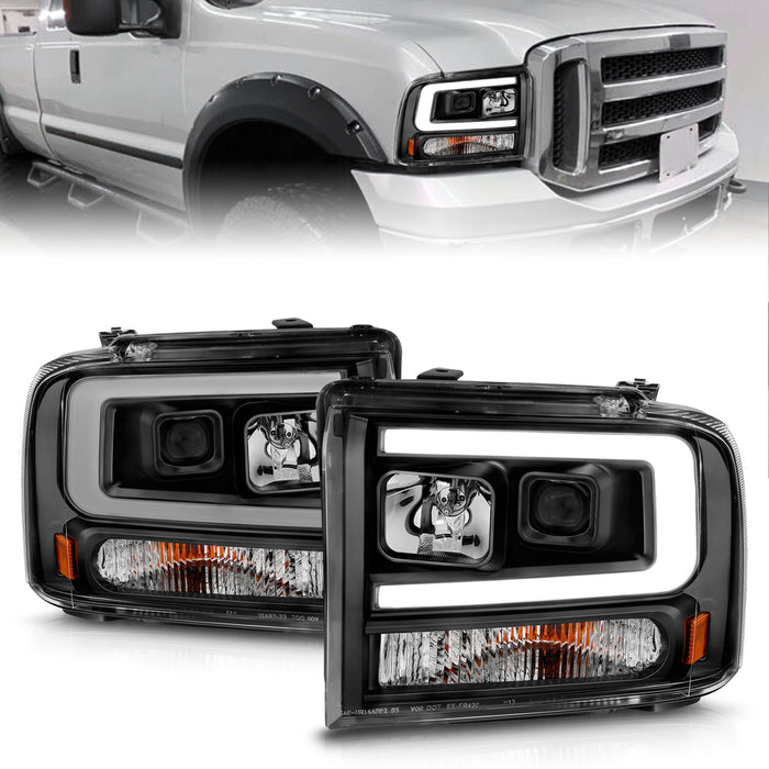 Anzo USA 111551 Projector Headlight Set; Black Housing; w/Light Bar; - Truck Part Superstore
