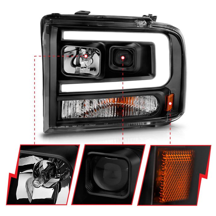 Anzo USA 111551 Projector Headlight Set; Black Housing; w/Light Bar; - Truck Part Superstore