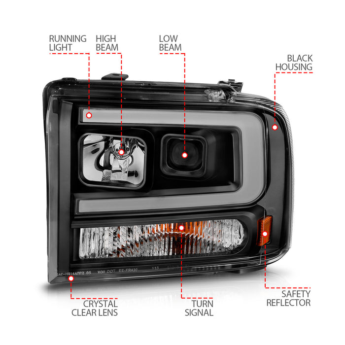 Anzo USA 111551 Projector Headlight Set; Black Housing; w/Light Bar; - Truck Part Superstore