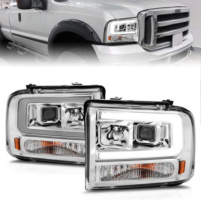 Anzo USA 111552 Projector Headlight Set; Chrome Housing; w/Light Bar; - Truck Part Superstore