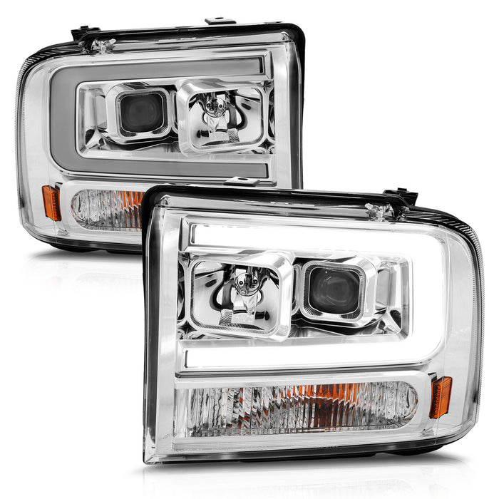 Anzo USA 111552 Projector Headlight Set; Chrome Housing; w/Light Bar; - Truck Part Superstore