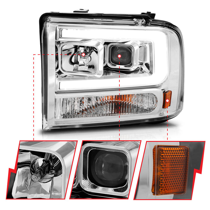 Anzo USA 111552 Projector Headlight Set; Chrome Housing; w/Light Bar; - Truck Part Superstore