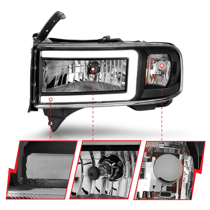 Anzo USA 111554 LED Crystal Headlight; w/Light Bar; Black Housing; Pair; - Truck Part Superstore
