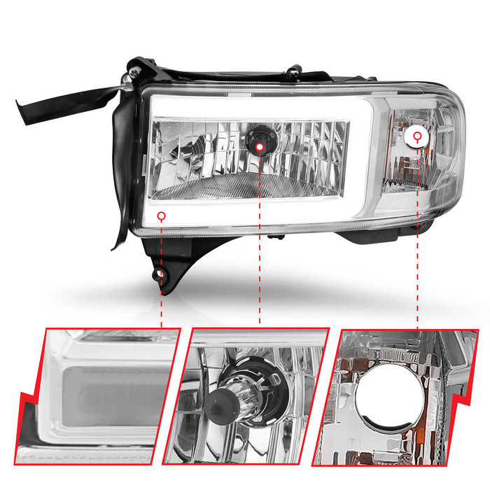 Anzo USA 111555 LED Crystal Headlight; w/Light Bar; Chrome Housing; Pair; - Truck Part Superstore
