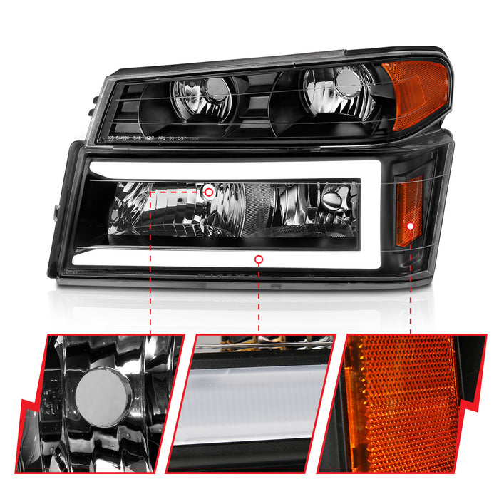 Anzo USA 111558 Crystal Headlight Set; Black Housing; Pair; w/Light Bar; 4 PCS; - Truck Part Superstore