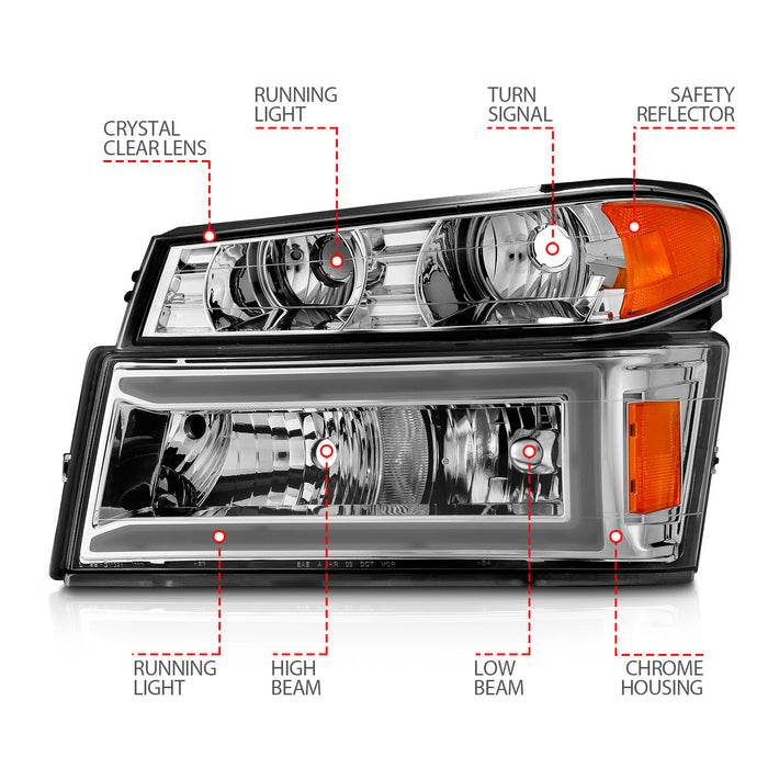 Anzo USA 111559 Crystal Headlight Set; Chrome Housing; Pair; w/Light Bar; Pair; - Truck Part Superstore