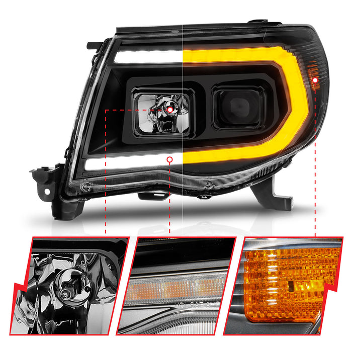 Anzo USA 111564 Projector Headlight Set; w/Sequential Light Bar; Black Housing; - Truck Part Superstore