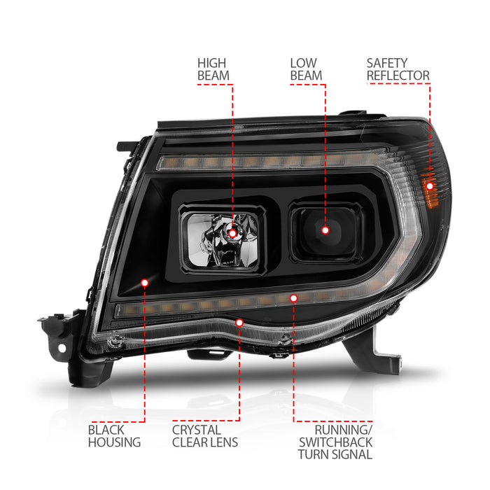 Anzo USA 111564 Projector Headlight Set; w/Sequential Light Bar; Black Housing; - Truck Part Superstore