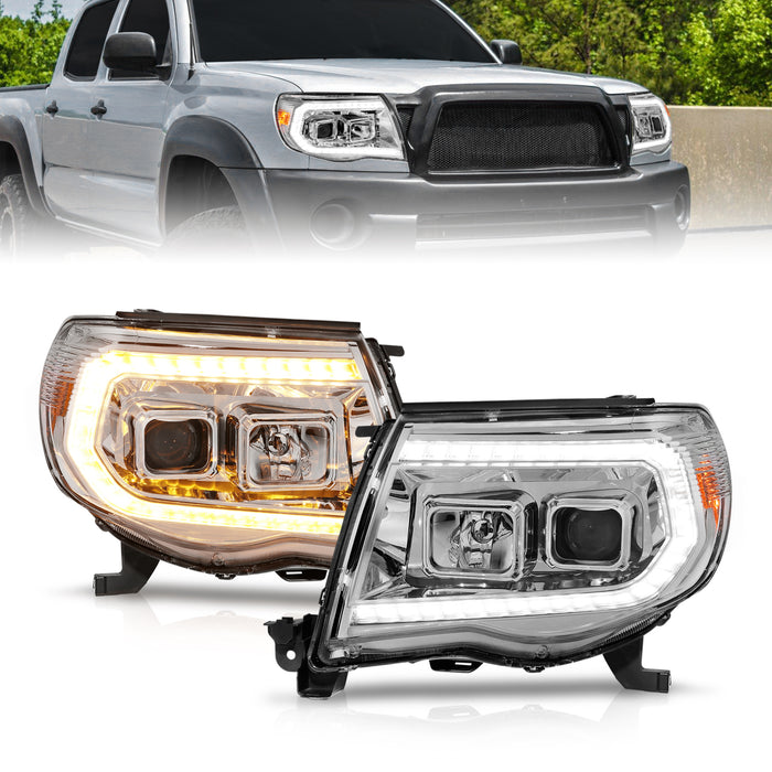 Anzo USA 111565 Projector Headlight Set; w/Sequential Light Bar; Chrome Housing; - Truck Part Superstore