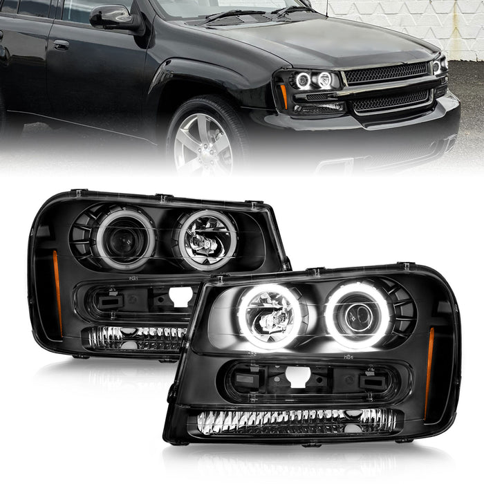 Anzo USA 111572 Projector Headlight Set w/Halo; Black Housing; Pair; - Truck Part Superstore