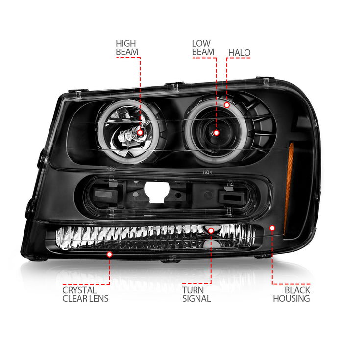 Anzo USA 111572 Projector Headlight Set w/Halo; Black Housing; Pair; - Truck Part Superstore