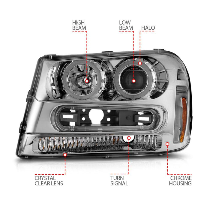 Anzo USA 111573 Projector Headlight Set w/Halo; Clear Lens; Chorme Housing; Pair; - Truck Part Superstore