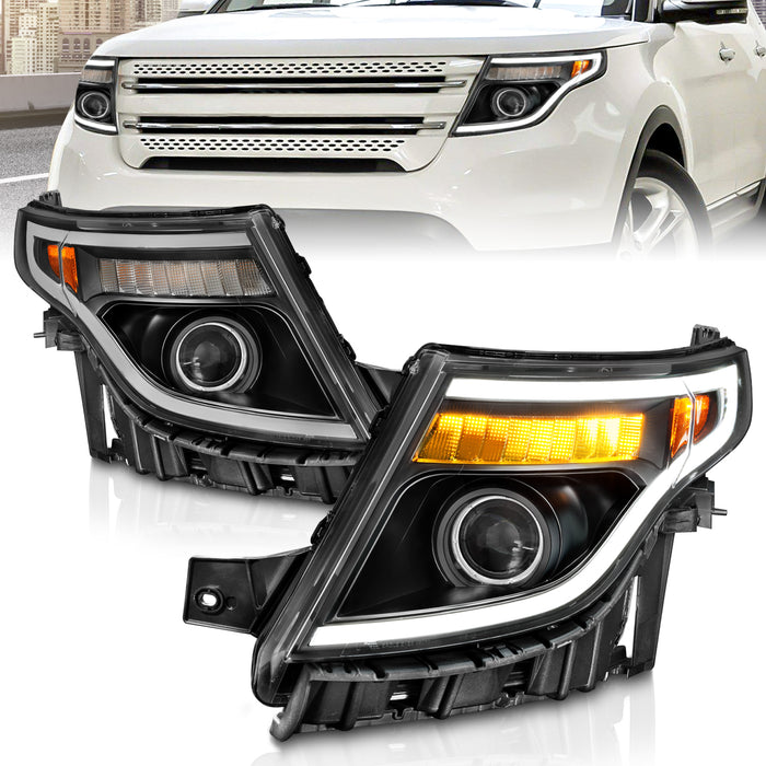 Anzo USA 111575 Projector Headlight Set; Clear Lens; Black Housing; w/Light Bar; Pair; - Truck Part Superstore