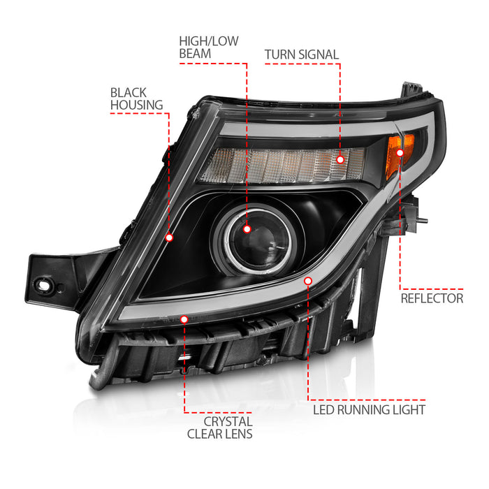 Anzo USA 111575 Projector Headlight Set; Clear Lens; Black Housing; w/Light Bar; Pair; - Truck Part Superstore