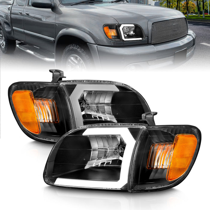 Anzo USA 111579 Crystal Headlight Set; Clear Lens; Black Housing; w/Light Bar; Pair; - Truck Part Superstore
