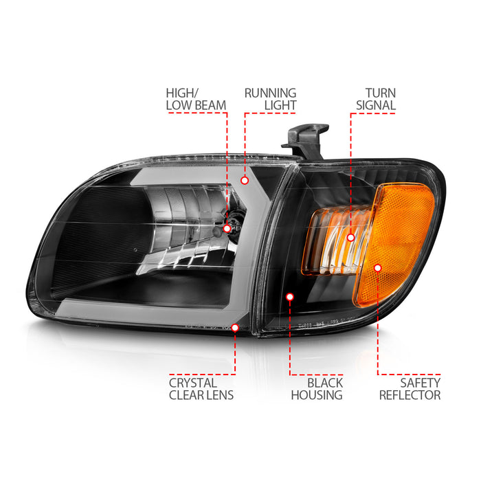 Anzo USA 111579 Crystal Headlight Set; Clear Lens; Black Housing; w/Light Bar; Pair; - Truck Part Superstore
