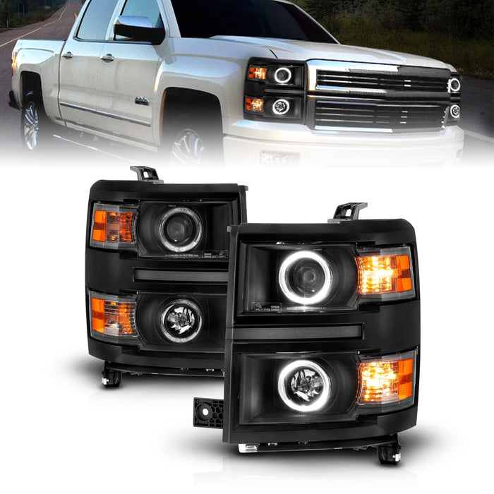 Anzo USA 111583 Projector Headlight Set w/Halo; Clear Lens; Black Housing; w/Black Trim; Pair; - Truck Part Superstore