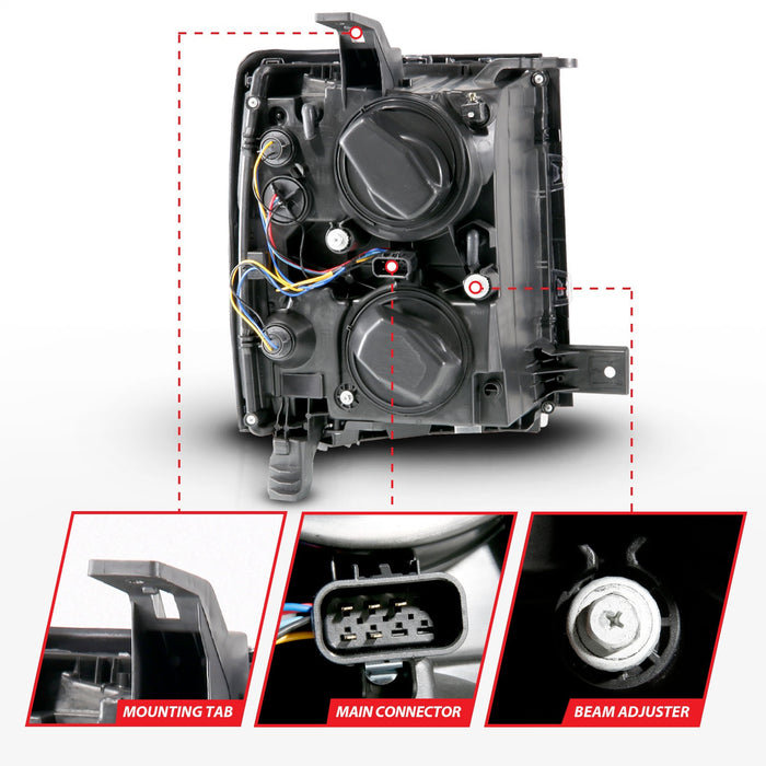Anzo USA 111583 Projector Headlight Set w/Halo; Clear Lens; Black Housing; w/Black Trim; Pair; - Truck Part Superstore
