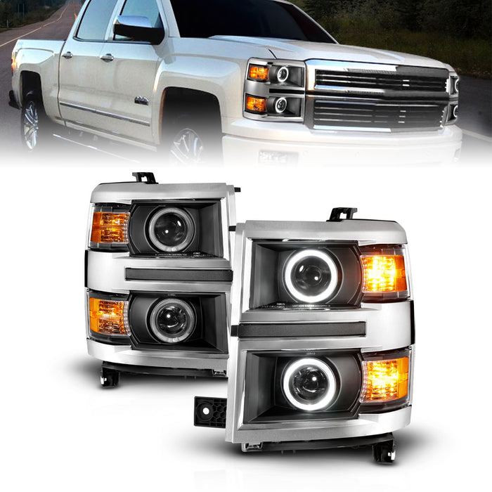 Anzo USA 111585 Projector Headlight Set w/Halo; Clear Lens; Black Housing; w/Chrome Trim; Pair; - Truck Part Superstore