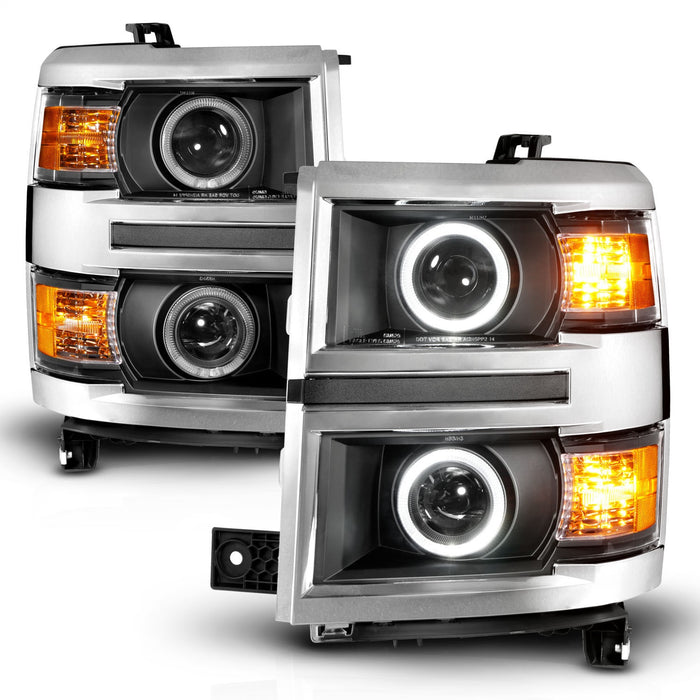 Anzo USA 111585 Projector Headlight Set w/Halo; Clear Lens; Black Housing; w/Chrome Trim; Pair; - Truck Part Superstore