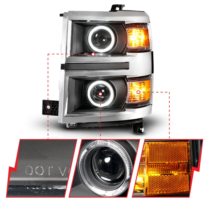 Anzo USA 111585 Projector Headlight Set w/Halo; Clear Lens; Black Housing; w/Chrome Trim; Pair; - Truck Part Superstore