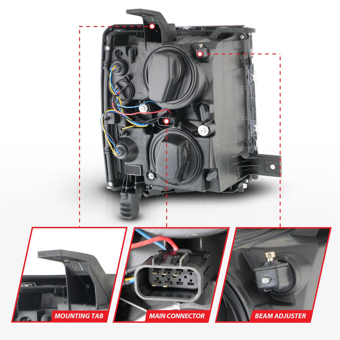 Anzo USA 111585 Projector Headlight Set w/Halo; Clear Lens; Black Housing; w/Chrome Trim; Pair; - Truck Part Superstore