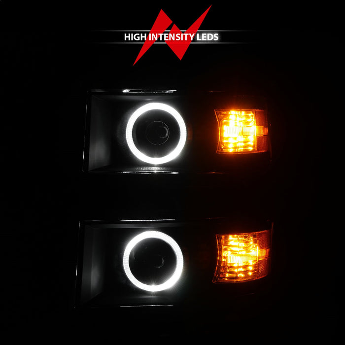 Anzo USA 111585 Projector Headlight Set w/Halo; Clear Lens; Black Housing; w/Chrome Trim; Pair; - Truck Part Superstore