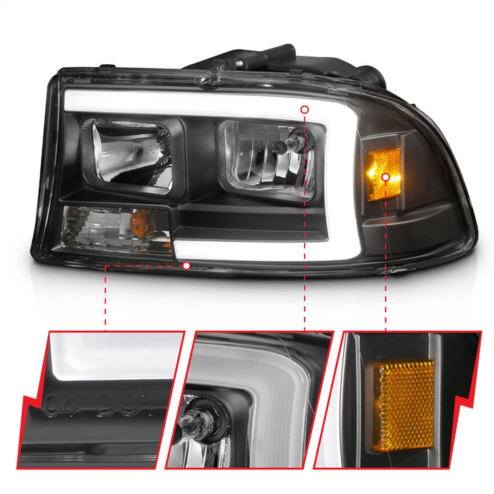 Anzo USA 111591 Crystal Headlight Set; Clear Lens; Black Housing; w/Light Bar; Pair; - Truck Part Superstore
