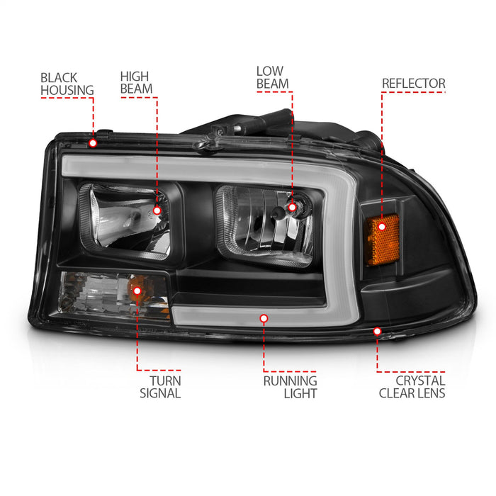 Anzo USA 111591 Crystal Headlight Set; Clear Lens; Black Housing; w/Light Bar; Pair; - Truck Part Superstore