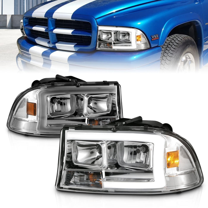Anzo USA 111592 Crystal Headlight Set; Clear Lens; Chrome Housing; w/Light Bar; Pair; - Truck Part Superstore