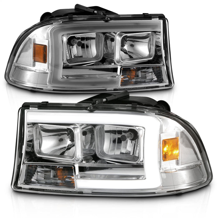 Anzo USA 111592 Crystal Headlight Set; Clear Lens; Chrome Housing; w/Light Bar; Pair; - Truck Part Superstore