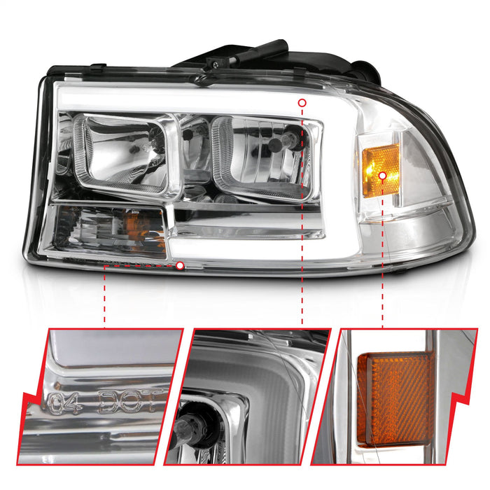 Anzo USA 111592 Crystal Headlight Set; Clear Lens; Chrome Housing; w/Light Bar; Pair; - Truck Part Superstore