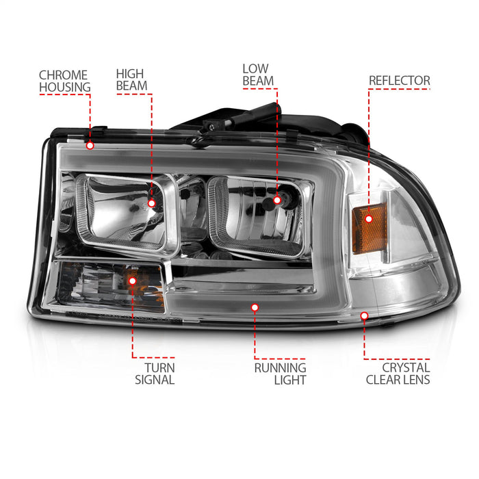 Anzo USA 111592 Crystal Headlight Set; Clear Lens; Chrome Housing; w/Light Bar; Pair; - Truck Part Superstore