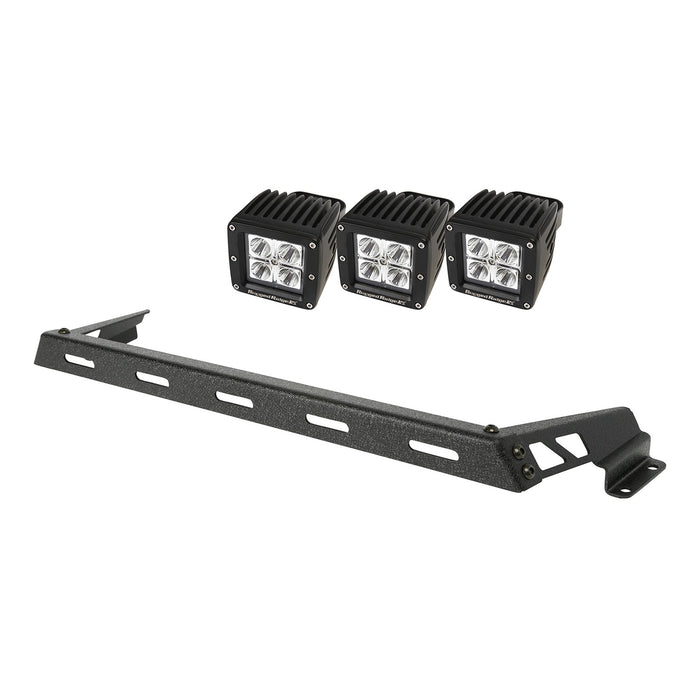 Rugged Ridge 11232.11 Hood Light Bar Kit; Textured Black; 3 Square LED Lights; - Truck Part Superstore