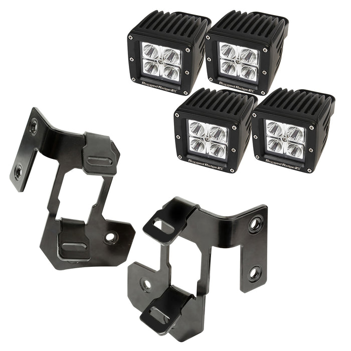 Rugged Ridge 11232.33 A-Pillar Light Kit; Square; Semi-Gloss Black; Incl. Mounts; - Truck Part Superstore