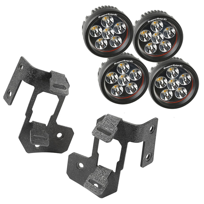 Rugged Ridge 11232.34 A-Pillar Light Kit; Round; Textured Black; Incl. Mounts; - Truck Part Superstore