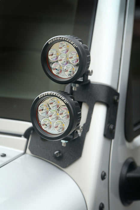 Rugged Ridge 11232.34 A-Pillar Light Kit; Round; Textured Black; Incl. Mounts; - Truck Part Superstore