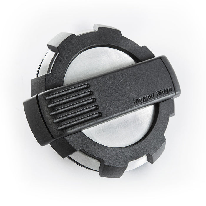 Rugged Ridge 11425.10 Elite Fuel Door; Brushed Aluminum; Non-Locking; - Truck Part Superstore