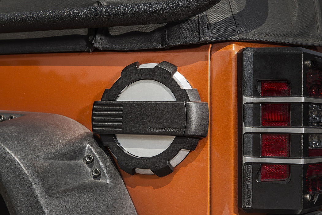 Rugged Ridge 11425.10 Elite Fuel Door; Brushed Aluminum; Non-Locking; - Truck Part Superstore