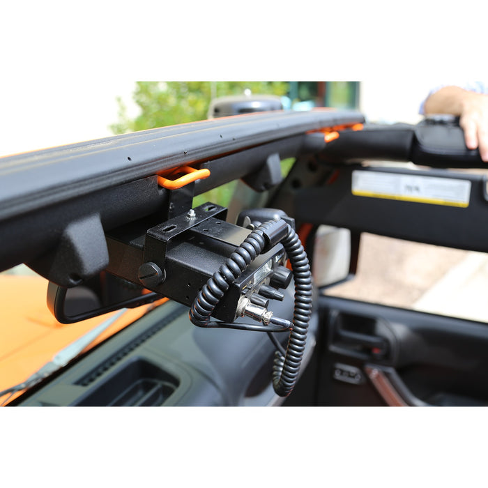Rugged Ridge 11503.95 CB Radio Mount Bracket; Mounts Above The Rear View Mirror; Black Powder Coat; - Truck Part Superstore