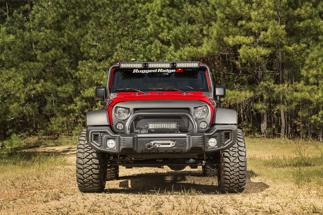 Rugged Ridge 11544.09 Spartacus Front Bumper Kit; Satin Black Stamped Steel; Incl. Over-Rider; - Truck Part Superstore