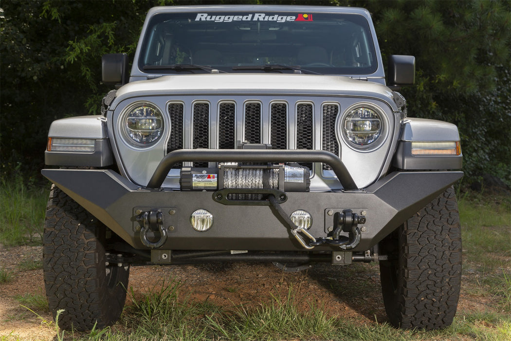 Rugged Ridge 11548.41 Spartan Front Bumper; Steel; w/Overrider; High Clearance Ends; - Truck Part Superstore
