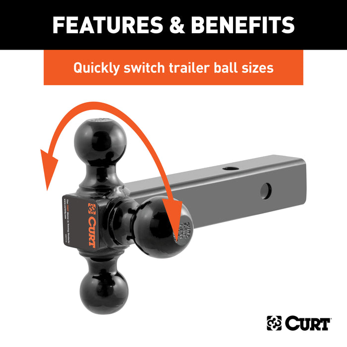 CURT 45652 Multi-Ball Mount (2in. Hollow Shank; 1-7/8in.; 2in./2-5/16in. Black Balls) - Truck Part Superstore