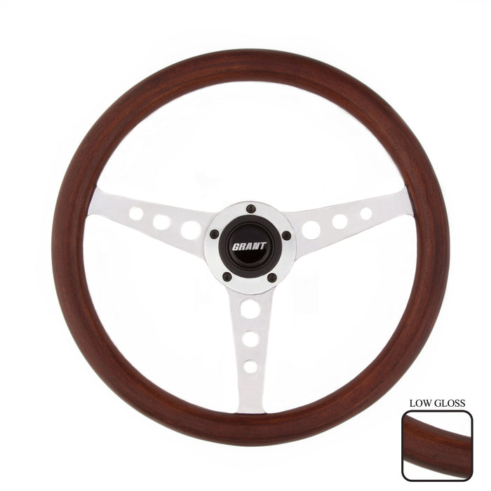 Grant 1198 Wood Hole Steering Wheel; 14 in. Diameter; 3-Spoke Design; Low Gloss; - Truck Part Superstore