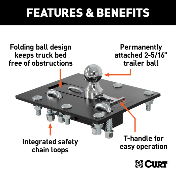 CURT 61052 CURT 61052 Over-Bed Folding Ball Gooseneck Hitch; 30;000 lbs; 2-5/16-Inch Ball - Truck Part Superstore
