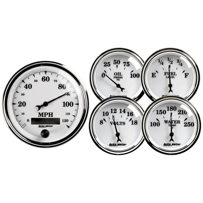 AutoMeter 1200 GAUGE KIT; 5 PC.; 3 3/8in./2 1/16in.; ELEC. SPEEDOMETER; OLD TYME WHITE II - Truck Part Superstore