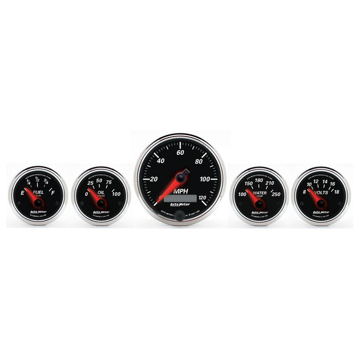 AutoMeter 1201 GAUGE KIT; 5 PC.; 3 3/8in./2 1/16in.; ELEC. SPEEDOMETER; DESIGNER BLACK II - Truck Part Superstore