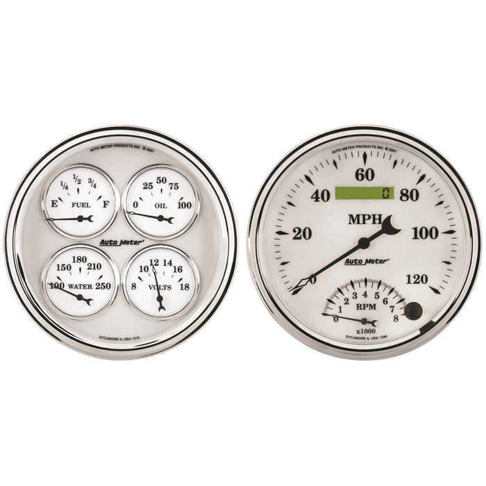 AutoMeter 1203 2 PC. GAUGE KIT; 5in. QUAD/SPEEDOMETER; 240-33 O; OLD TYME WHITE II - Truck Part Superstore
