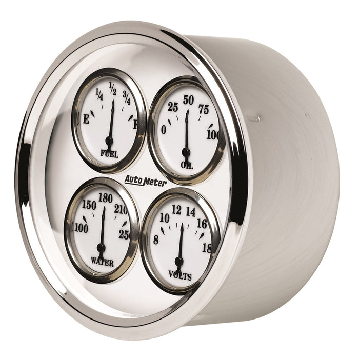AutoMeter 1213 5in. QUAD GAUGE; 100 PSI/100-250 deg.F/8-18V/0-90 O; OLD-TYME WHITE II - Truck Part Superstore