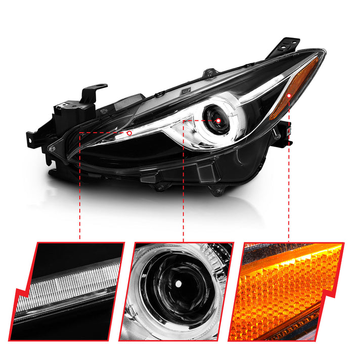 Anzo USA 121522 Projector Headlight Set w/Halo; Black w/Amber; - Truck Part Superstore